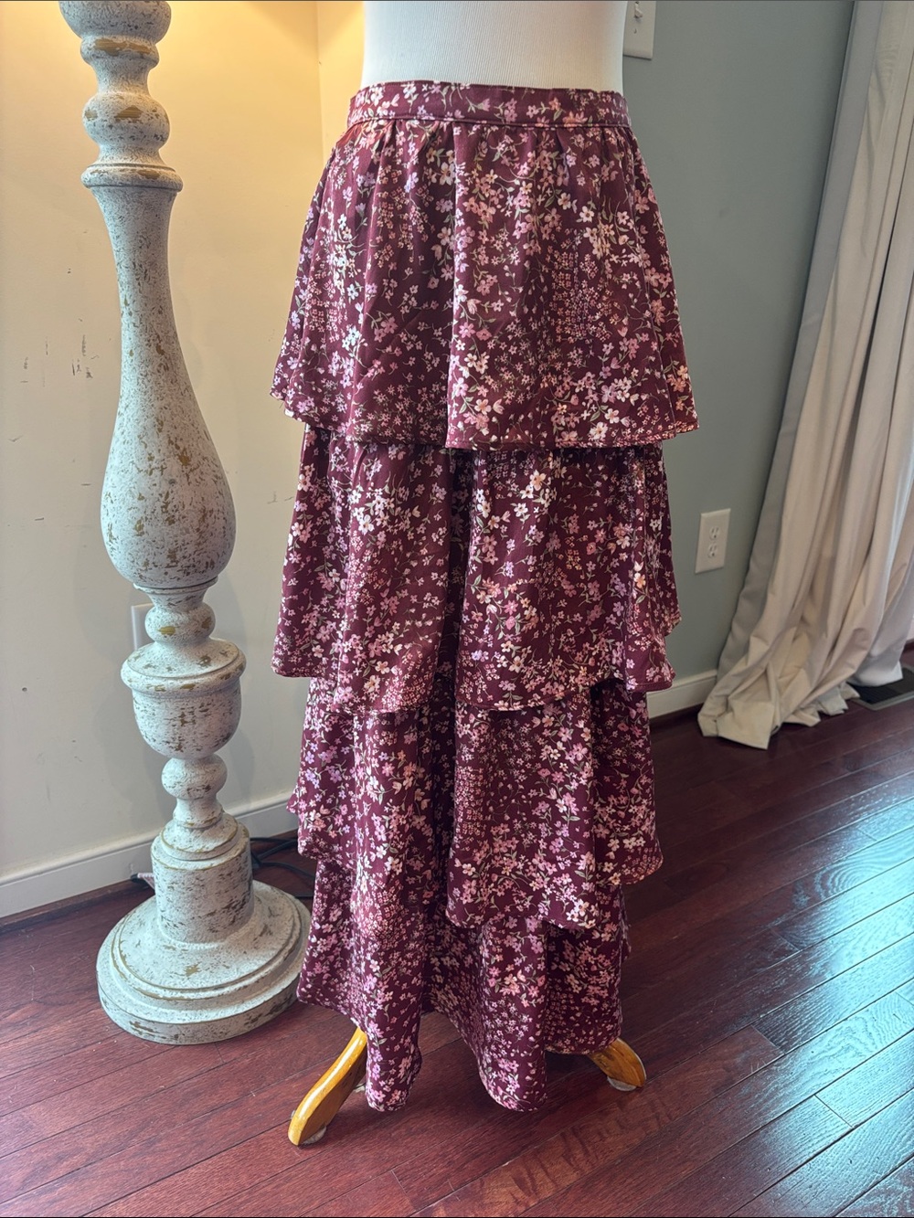 NWT Altar'd State Floral ruffle boho Tiered Maxi Skirt L festival Cottagecore